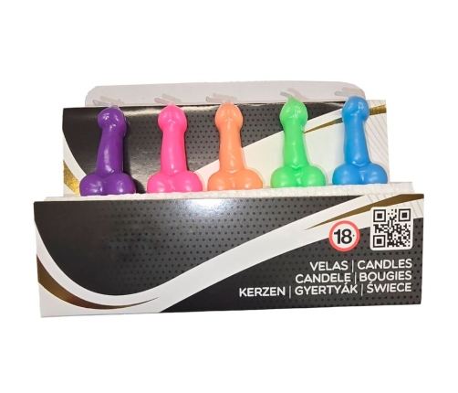 DIABLO PICANTE - BOX OF 5 PENIS-SHAPED CANDLES IN DIFFERENT COLORS