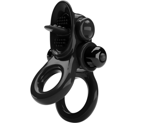 PRETTY LOVE - PASSIONATE RING DOUBLE VIBRATING RING + CLITORIS STIMULATOR BLACK