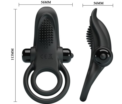 PRETTY LOVE - DOUBLE VIBRATING RING + CLITORIS STIMULATOR 10 VIBRATIONS BLACK