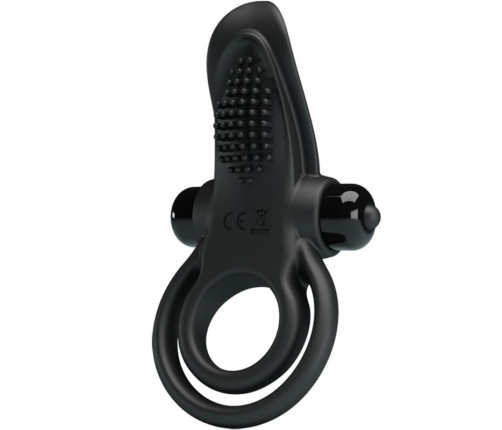 PRETTY LOVE - DOUBLE VIBRATING RING + CLITORIS STIMULATOR 10 VIBRATIONS BLACK