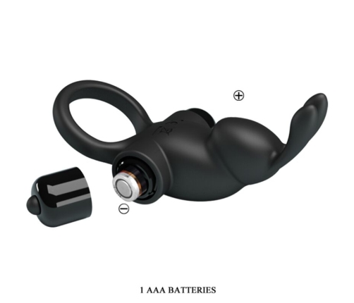 PRETTY LOVE - ANILLO VIBRADOR + ESTIMULADOR RABBIT CLÍTORIS 10 VIBRACIONES NEGRO