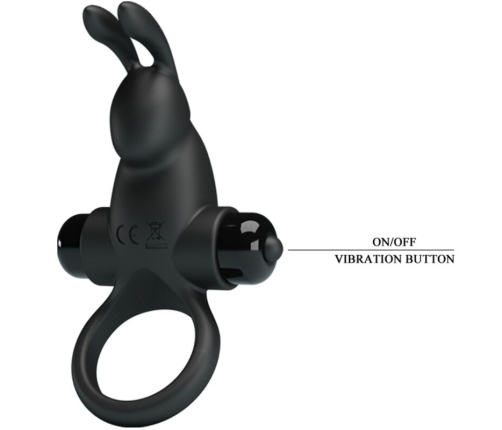 PRETTY LOVE - ANILLO VIBRADOR + ESTIMULADOR RABBIT CLÍTORIS 10 VIBRACIONES NEGRO