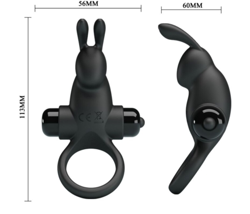 PRETTY LOVE - ANILLO VIBRADOR + ESTIMULADOR RABBIT CLÍTORIS 10 VIBRACIONES NEGRO