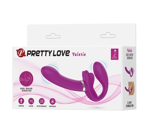 PRETTY LOVE - VALERIE VIBRADOR DOBLE STRAP-ON 12 VIBRACIONES MORADO