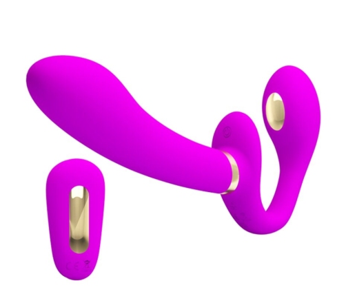 PRETTY LOVE - THUNDERBIRD DOUBLE STRAP-ON VIBRATOR REMOTE CONTROL PURPLE