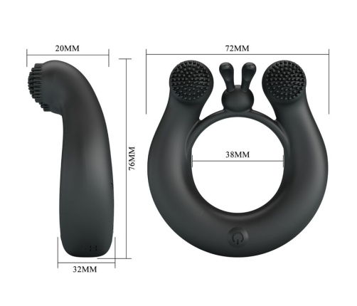 PRETTY LOVE - DAHLIA VIBRATING RING + CLITORIS STIMULATOR 12 VIBRATIONS BLACK
