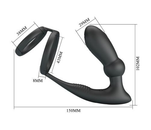 PRETTY LOVE - EMONI PENIS RING + ANAL PLUG 12 VIBRATIONS BLACK