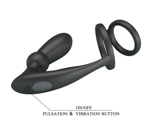 PRETTY LOVE - EMONI PENIS RING + ANAL PLUG 12 VIBRATIONS BLACK