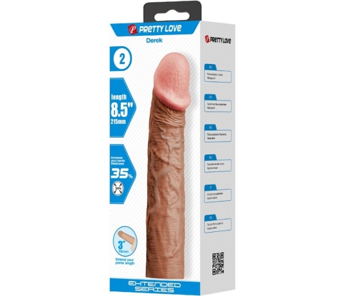 PRETTY LOVE - DEREK PENIS SLEEVE WITH 7.6 CM EXTENSION MULATTO