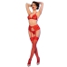CHILIROSE - CR 4848 RED LACE BRA + THONG + STOCKINGS SET M