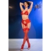 CHILIROSE - CR 4848 RED LACE BRA + THONG + STOCKINGS SET M