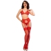 CHILIROSE - CR 4848 RED LACE BRA + THONG + STOCKINGS SET L