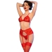 CHILIROSE - CR 4848 RED LACE BRA + THONG + STOCKINGS SET L