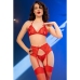 CHILIROSE - CR 4848 RED LACE BRA + THONG + STOCKINGS SET L