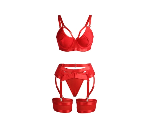 SUBBLIME - 955250 RED BONDAGE BRA WITH GARTER SET S/M