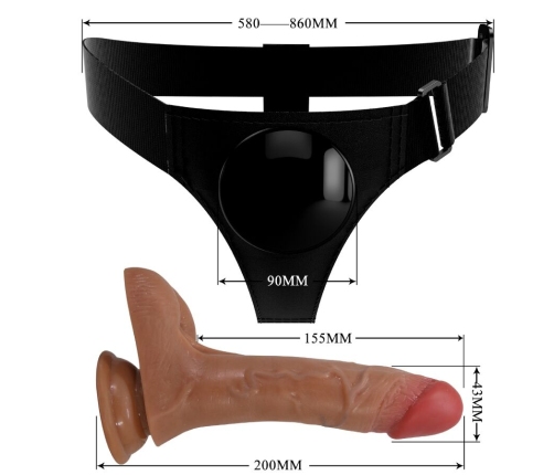 PRETTY LOVE - UNIVERSAL HARNESS BRIEFS WITH VIBRATING AND SQUIRTING DILDO 15.5 CM MULATO