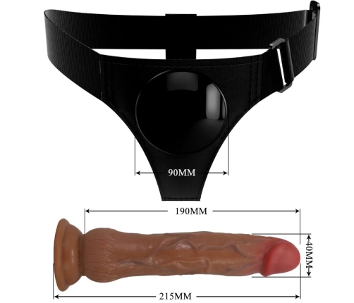 PRETTY LOVE - KYTON HARNESS BRIEFS UNIVERSAL CON DILDO SQUIRTING 19 CM MULATO