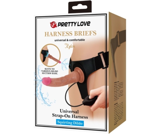 PRETTY LOVE - KYTON HARNESS BRIEFS UNIVERSAL CON DILDO SQUIRTING 19 CM MULATO