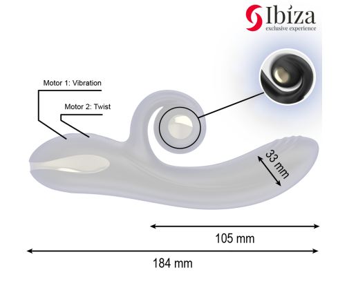 IBIZA - TWISTER VIBRATOR WITH CURVE STIMULATOR AND VIBRO-ROTATION