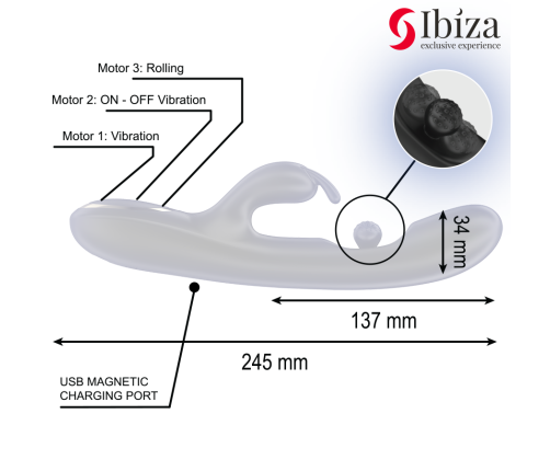 IBIZA - POWERFUL RABBIT VIBRATOR WITH MASSAGING ROLLING PEARL