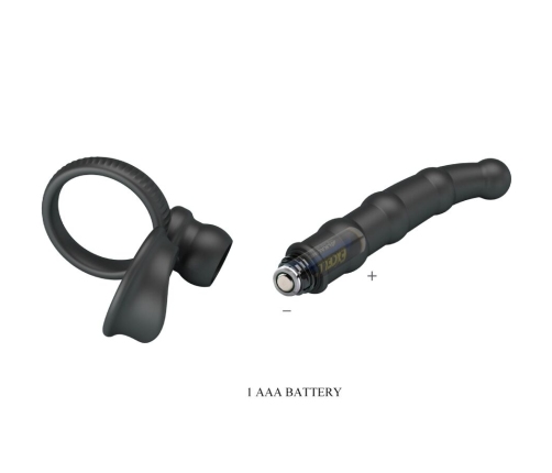 PRETTY LOVE - TATUM VIBRATING PENIS RING WITH PLUG 10 VIBRATIONS BLACK