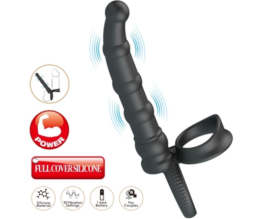 PRETTY LOVE - TATUM VIBRATING PENIS RING WITH PLUG 10 VIBRATIONS BLACK
