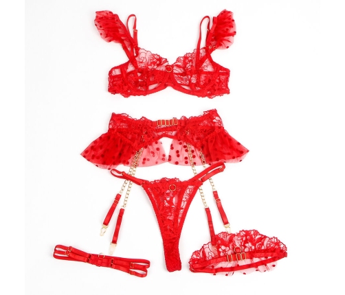 SUBBLIME - 957513 LACE BRA AND GARTER SET RED L/XL