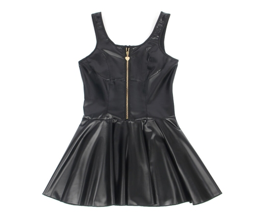 SUBBLIME - 957674 HEART ZIPPER LEATHER DRESS BLACK L/XL