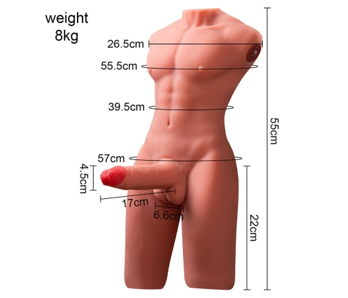 XISE - JASON HALF BODY REALISTIC MALE TORSO WITH THRUSTING AND VIBRATION 55 CM