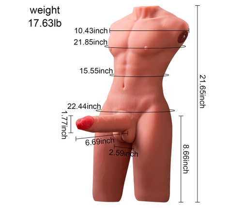 XISE - JASON HALF BODY REALISTIC MALE TORSO WITH THRUSTING AND VIBRATION 55 CM