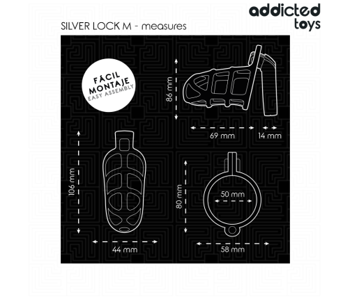 ADDICTED TOYS LOCKED - SILVER LOCK PENIS CAGE METAL SIZE M