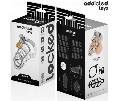 ADDICTED TOYS LOCKED - SILVER LOCK PENIS CAGE METAL SIZE M