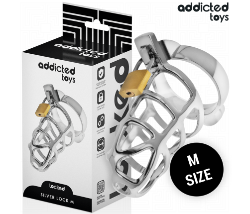 ADDICTED TOYS LOCKED - SILVER LOCK PENIS CAGE METAL SIZE M