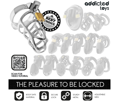 ADDICTED TOYS LOCKED - SILVER LOCK METAL PENIS CAGE SIZE S