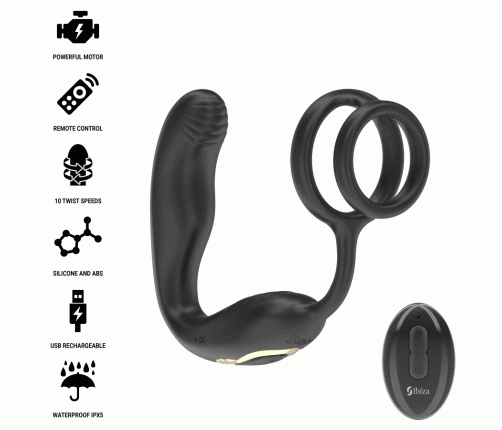 IBIZA - WIGGLE REMOTE CONTROLLED ROTATING ANAL PLUG WITH PERINEAL VIBRATION AND PENIS ENHANCING RINGS