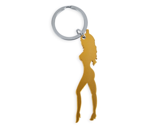 DIABLO PICANTE - KEYRING WITH FEMALE SILHOUETTE IN GOLD COLOR WITH BEER OPENER