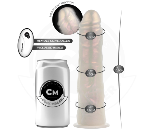 COCK MILLER - DILDO WITH SUCTION CUP, LIGHTS AND VIBRATION WITH REMOTE CONTROL WHITE 20.5 CM