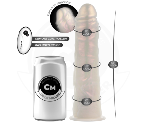 COCK MILLER - DILDO WITH SUCTION CUP, LIGHTS AND VIBRATION WITH REMOTE CONTROL WHITE 21.5 CM