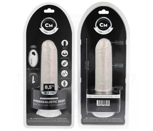 COCK MILLER - DILDO WITH SUCTION CUP, LIGHTS AND VIBRATION WITH REMOTE CONTROL WHITE 21.5 CM