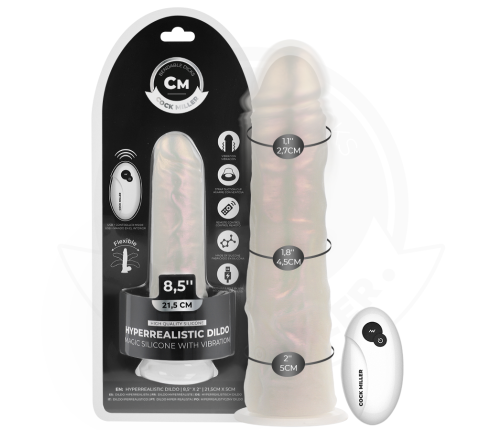 COCK MILLER - DILDO WITH SUCTION CUP, LIGHTS AND VIBRATION WITH REMOTE CONTROL WHITE 21.5 CM
