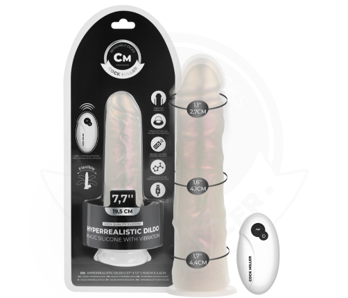 COCK MILLER - DILDO WITH SUCTION CUP, LIGHTS AND VIBRATION WITH REMOTE CONTROL WHITE 19.5 CM