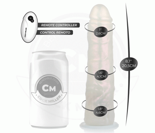 COCK MILLER - DILDO WITH SUCTION CUP, LIGHTS AND VIBRATION WITH REMOTE CONTROL WHITE 20.5 CM