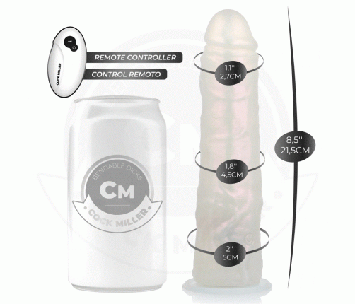COCK MILLER - DILDO WITH SUCTION CUP, LIGHTS AND VIBRATION WITH REMOTE CONTROL WHITE 19.5 CM