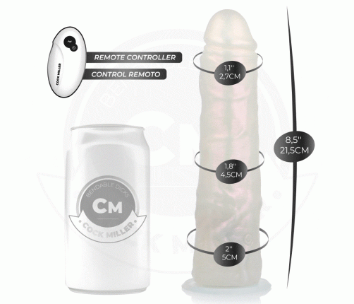 COCK MILLER - DILDO WITH SUCTION CUP, LIGHTS AND VIBRATION WITH REMOTE CONTROL WHITE 21.5 CM