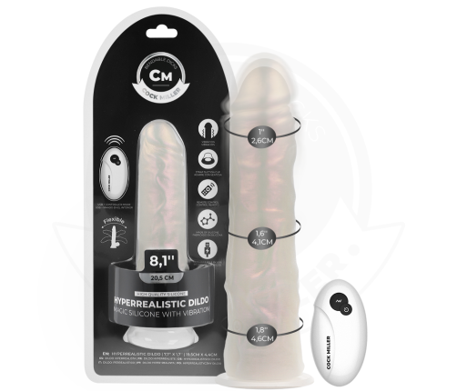 COCK MILLER - DILDO WITH SUCTION CUP, LIGHTS AND VIBRATION WITH REMOTE CONTROL WHITE 20.5 CM