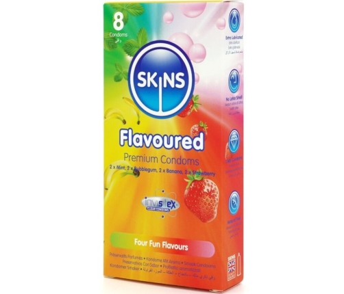 SKINS - MULTI FLAVORS PREMIUM CONDOMS PACK 8