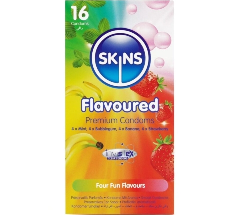 SKINS - MULTI FLAVORS PREMIUM CONDOMS PACK 16