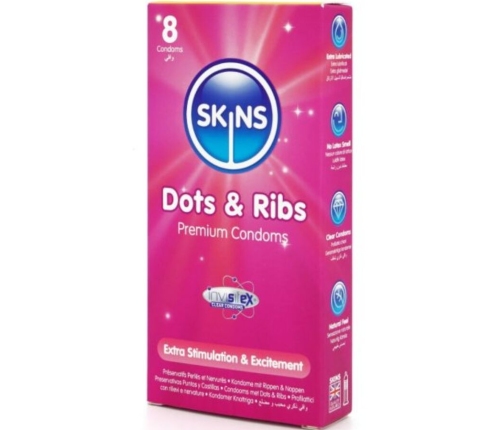 SKINS - DOTS & RIBS PREMIUM CONDOMS PACK 8