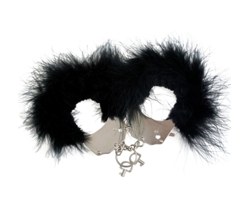 ADRIEN LASTIC - METAL HANDCUFFS WITH BLACK FEATHERS