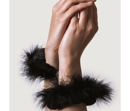 ADRIEN LASTIC - METAL HANDCUFFS WITH BLACK FEATHERS